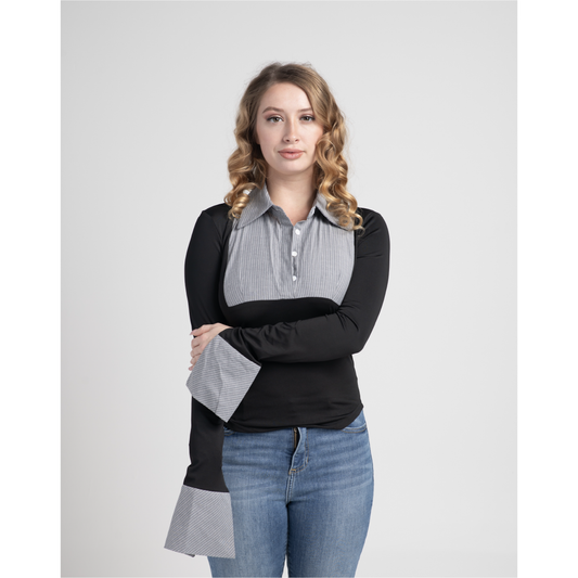 BLACK COLLARED LONG SLEEVE TOP
