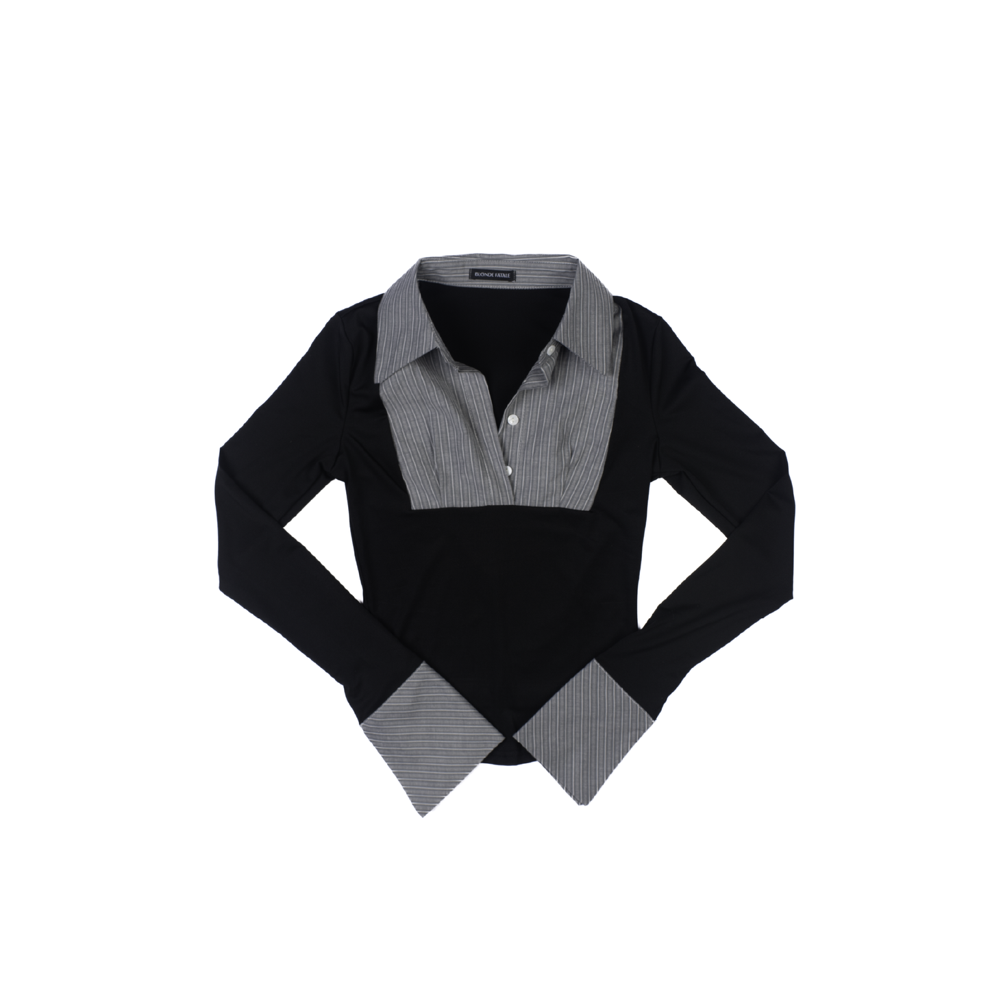 BLACK COLLARED LONG SLEEVE TOP